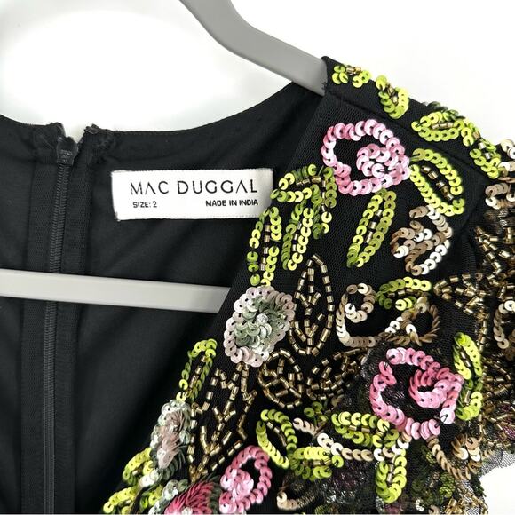 Mac Duggal Black Floral Embellished Flutter Cap Sleeve Dress Size 2 - Picture 4 of 12